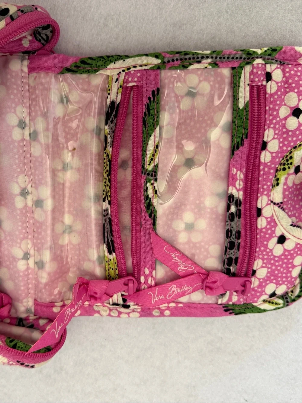 Vera Bradley Pink Quilted Floral Cosmetic Case with Green Leaves